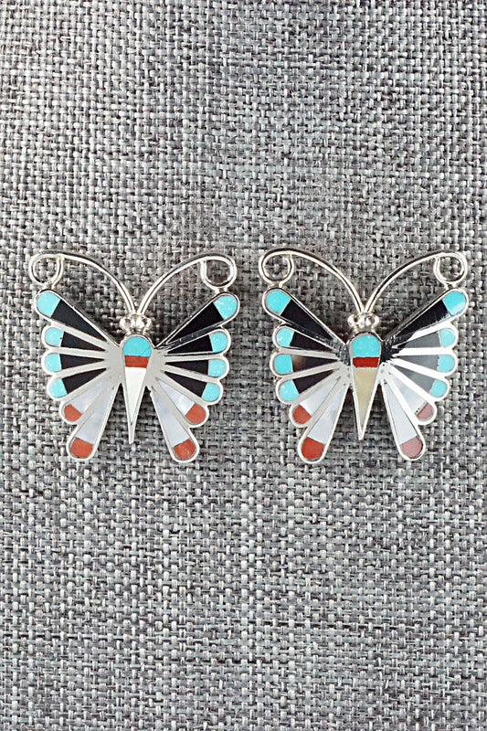 Multi Stone Inlay & Sterling Silver Earrings - Adrian Wallace