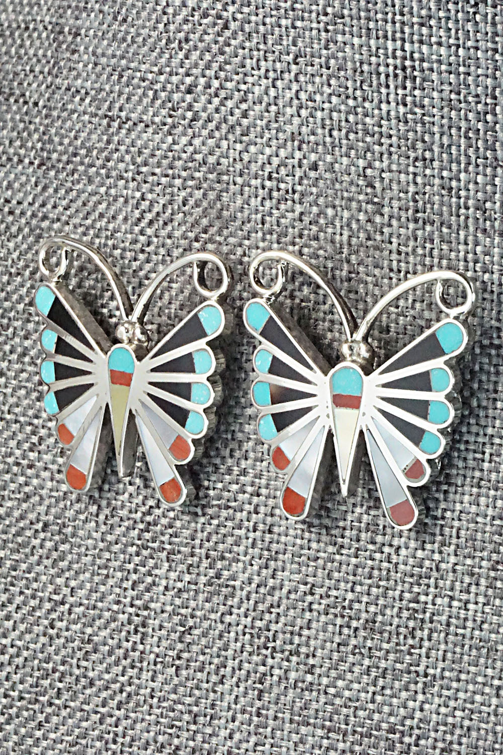 Multi Stone Inlay & Sterling Silver Earrings - Adrian Wallace