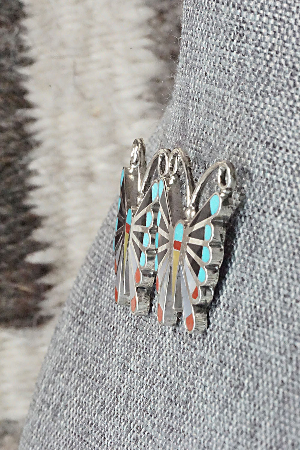 Multi Stone Inlay & Sterling Silver Earrings - Adrian Wallace