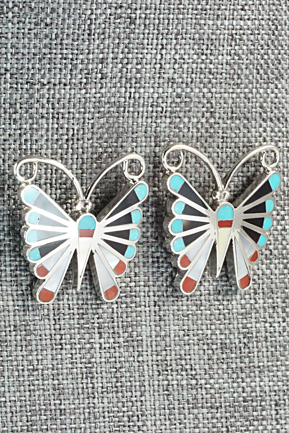 Multi Stone Inlay & Sterling Silver Earrings - Adrian Wallace