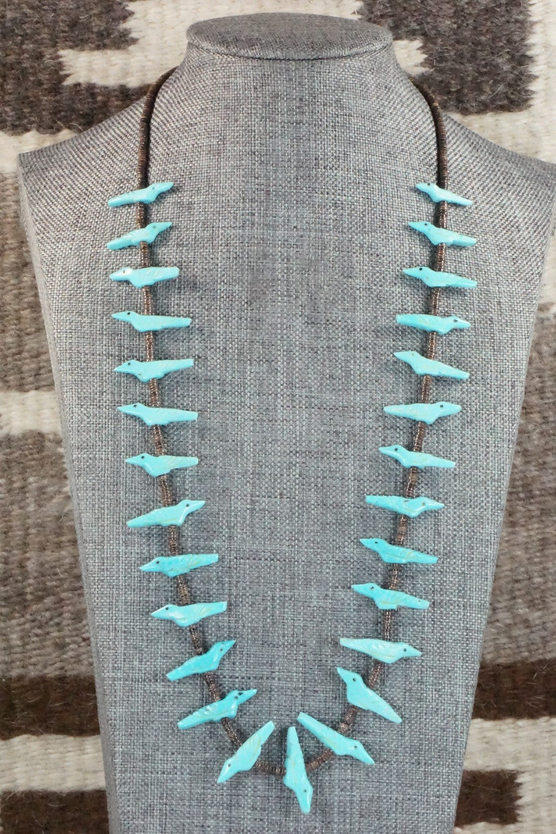 Turquoise Bird Zuni Fetish Carving Necklace - Rosita Kaamasee