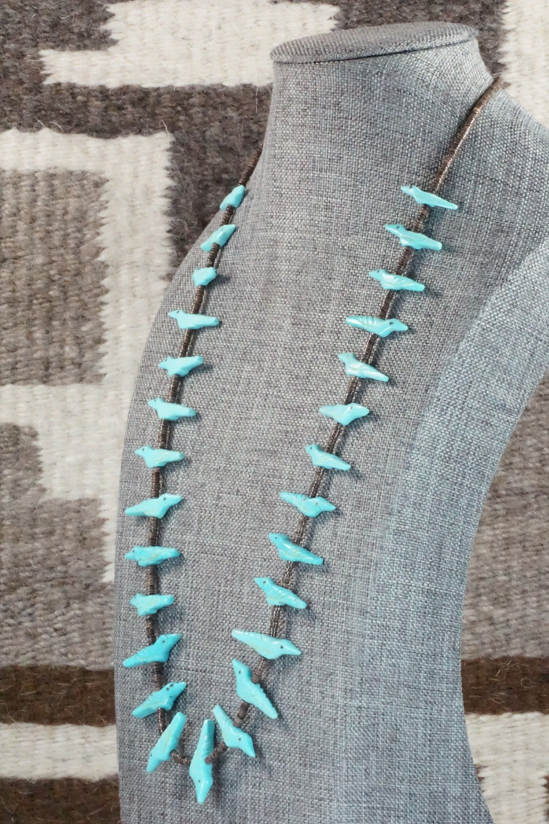 Turquoise Bird Zuni Fetish Carving Necklace - Rosita Kaamasee