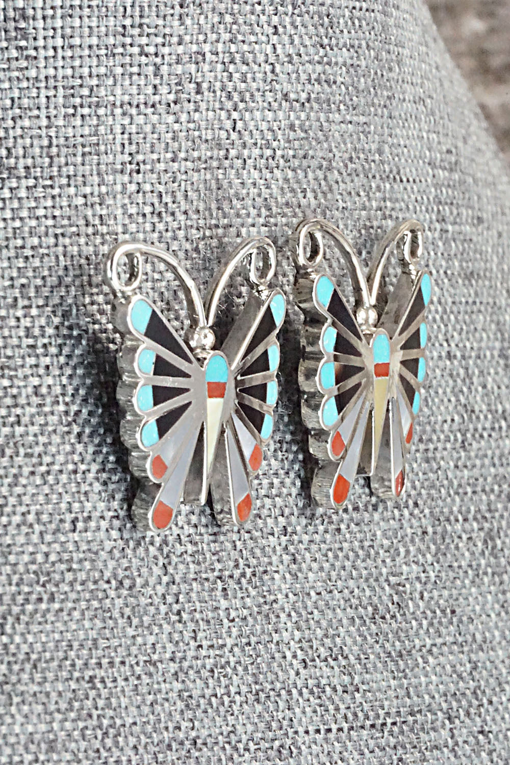 Multi Stone Inlay & Sterling Silver Earrings - Adrian Wallace