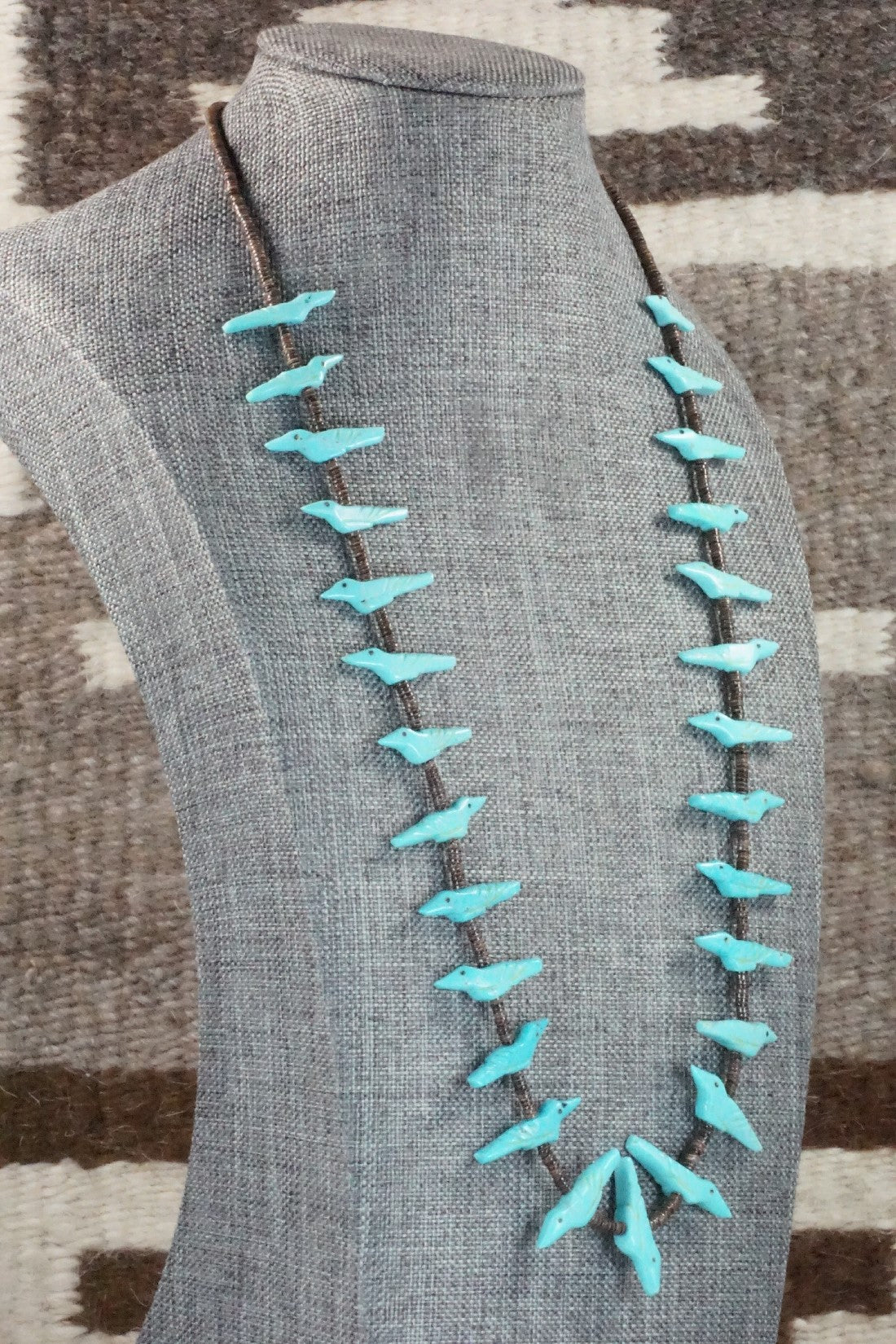 Turquoise Bird Zuni Fetish Carving Necklace - Rosita Kaamasee