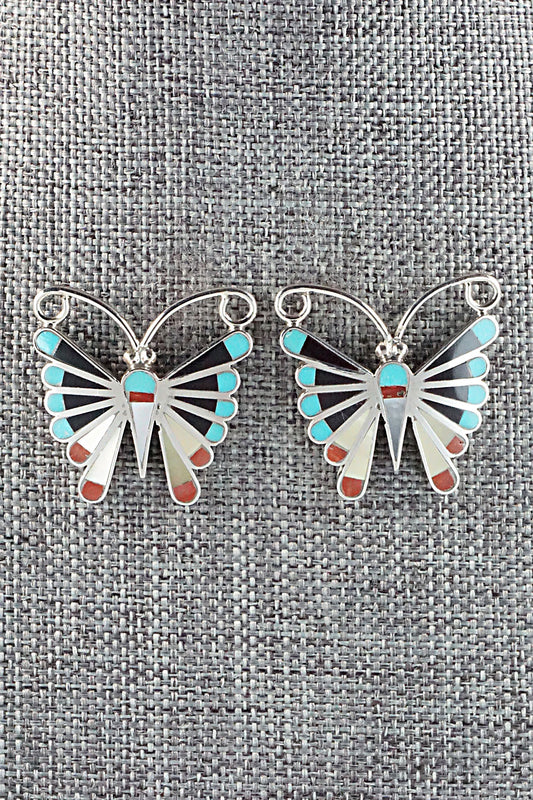 Multi Stone Inlay & Sterling Silver Earrings - Adrian Wallace