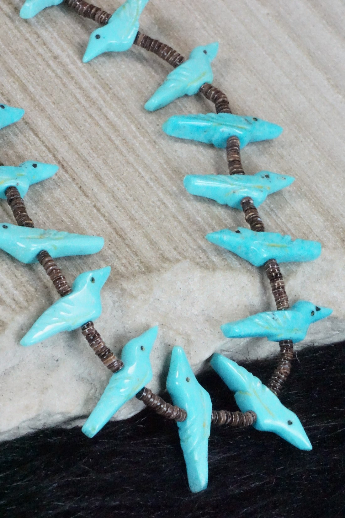 Turquoise Bird Zuni Fetish Carving Necklace - Rosita Kaamasee