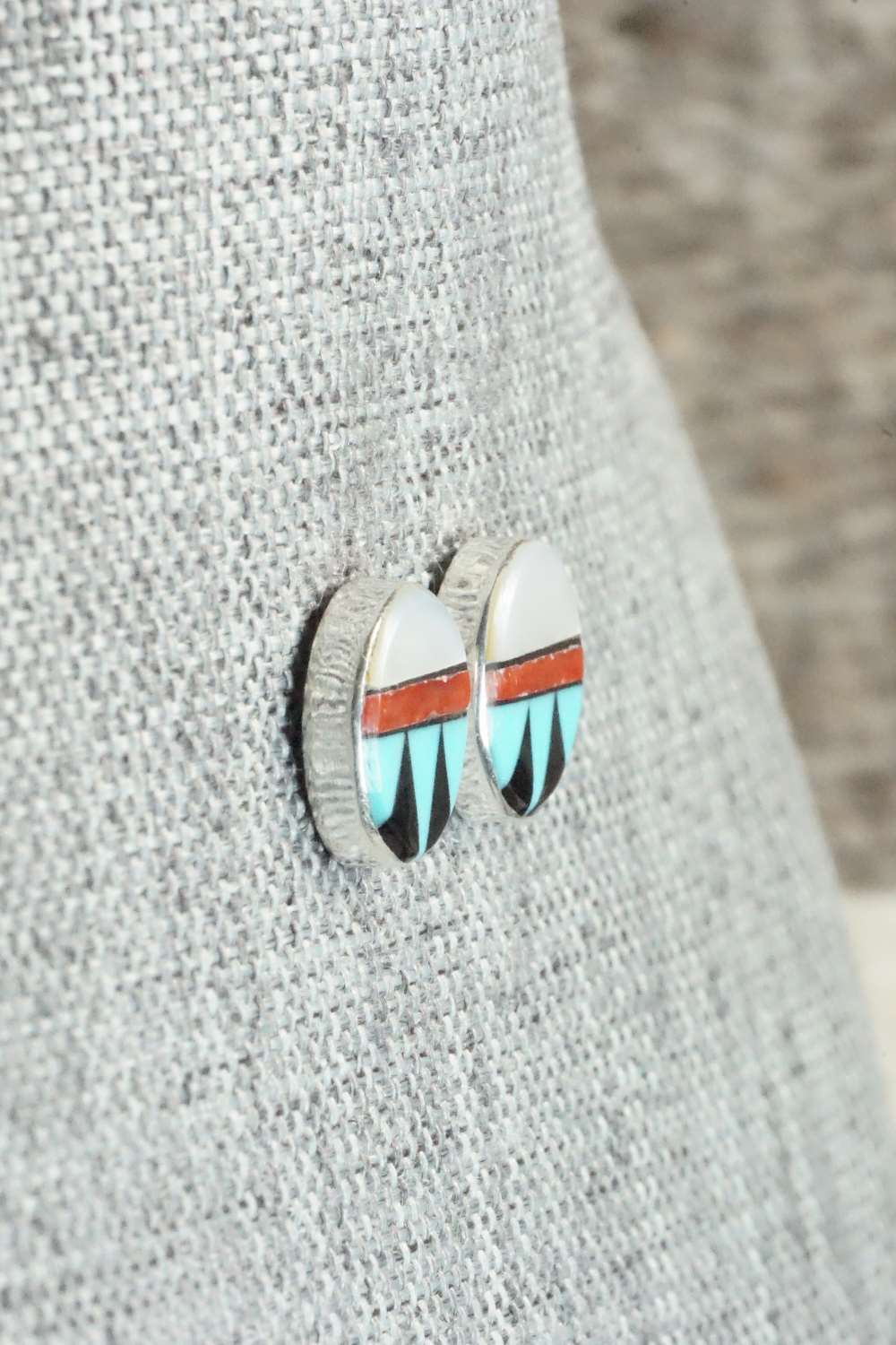 Multi Stone Inlay & Sterling Silver Earrings - Tyronne Martinez