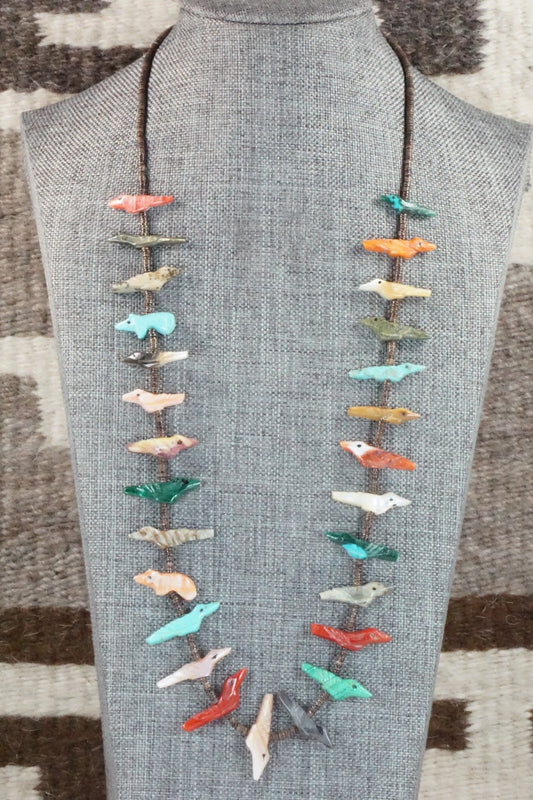 Multi Stone Bird Zuni Fetish Carving Necklace - Rosita Kaamasee