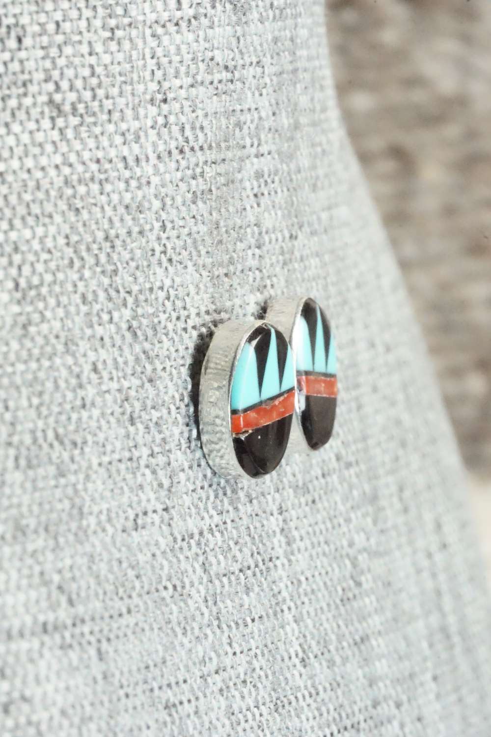 Multi Stone Inlay & Sterling Silver Earrings - Tyronne Martinez