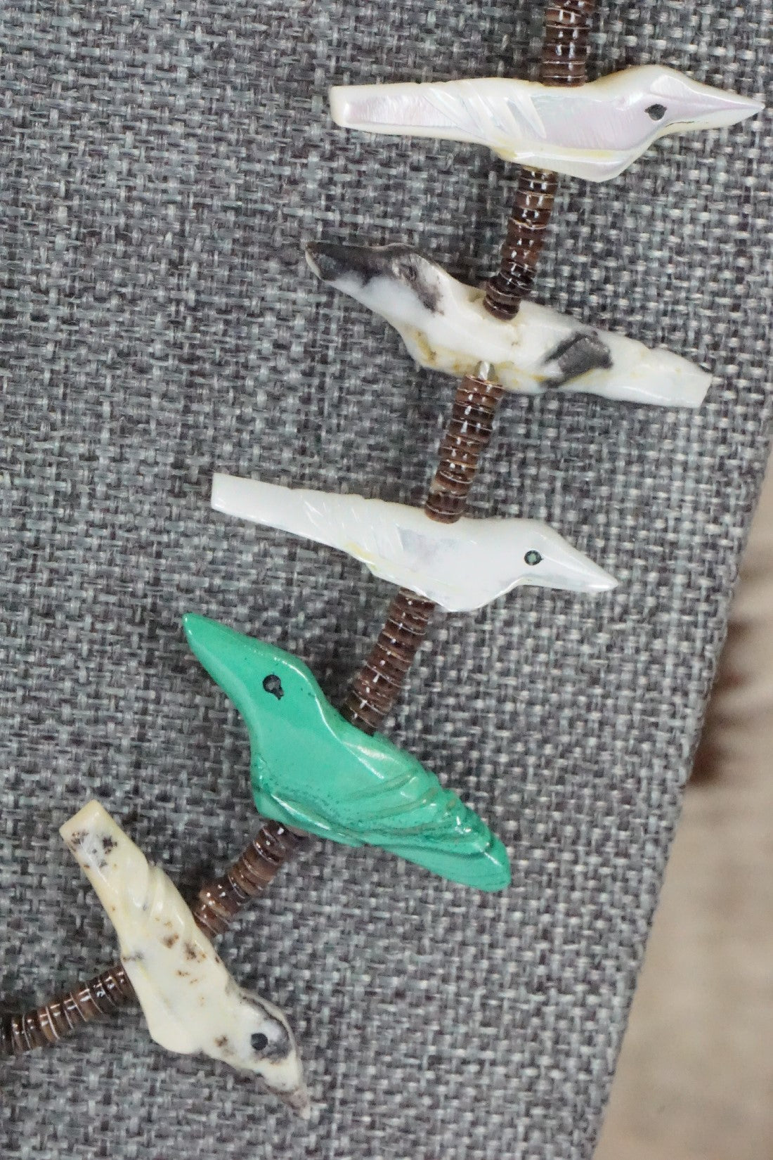 Multi Stone Bird Zuni Fetish Carving Necklace - Rosita Kaamasee