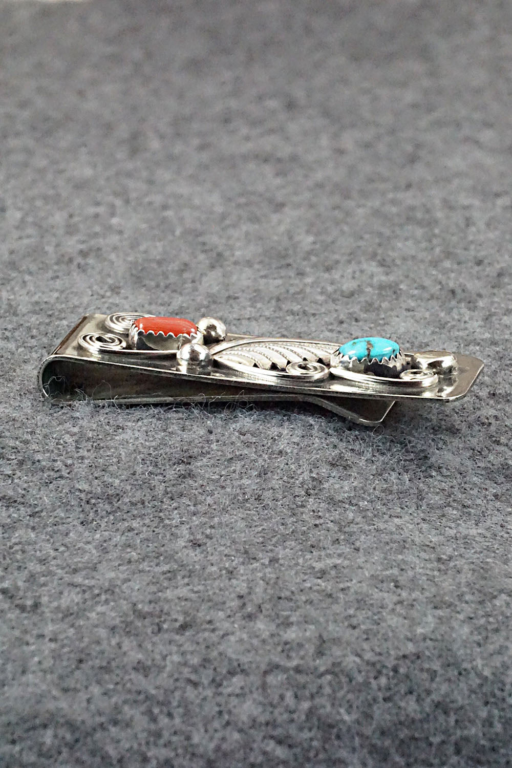 Turquoise, Coral and Sterling Silver Money Clip - Wilbur Myers