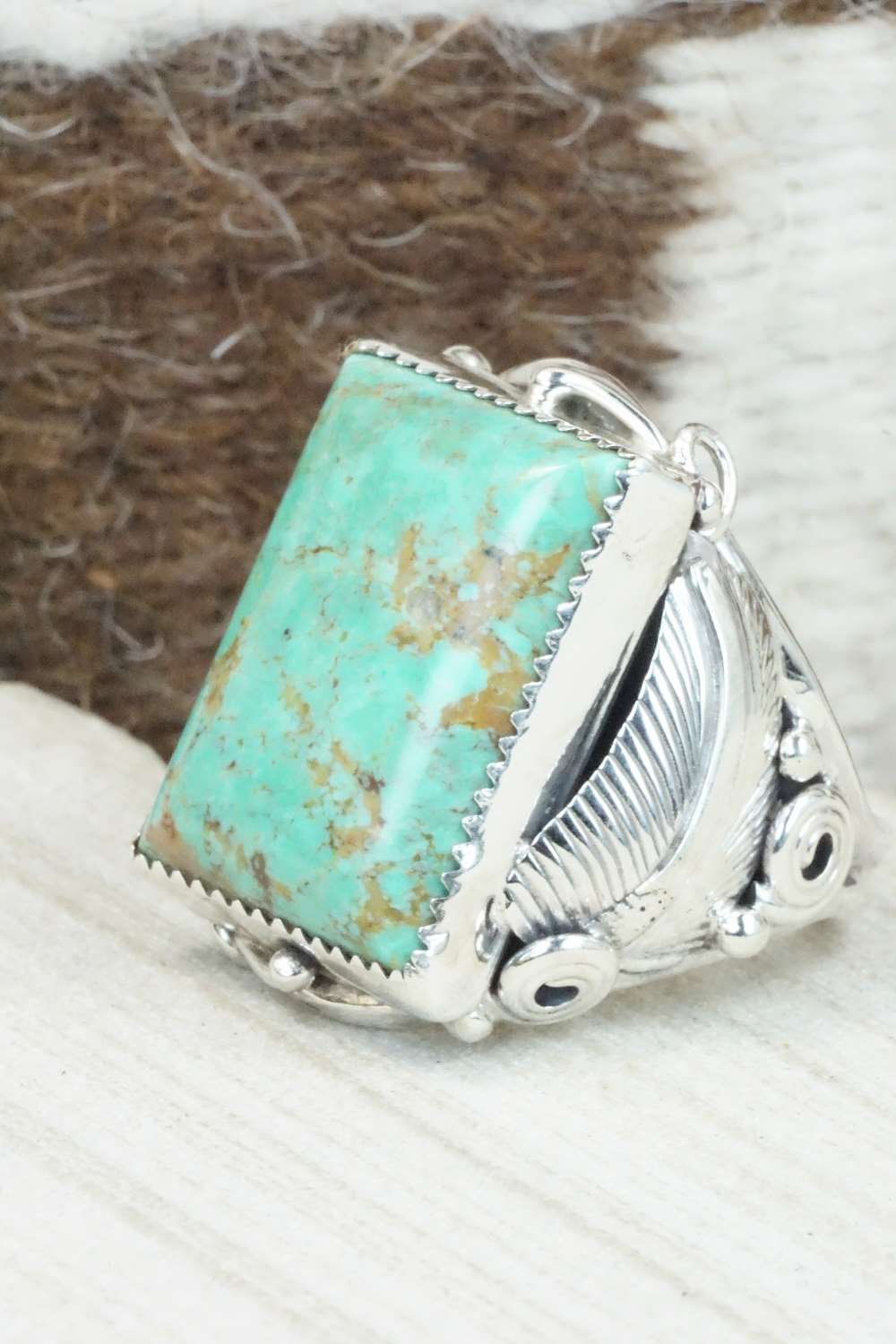 Turquoise & Sterling Silver Ring - Darrell Morgan - Size 13