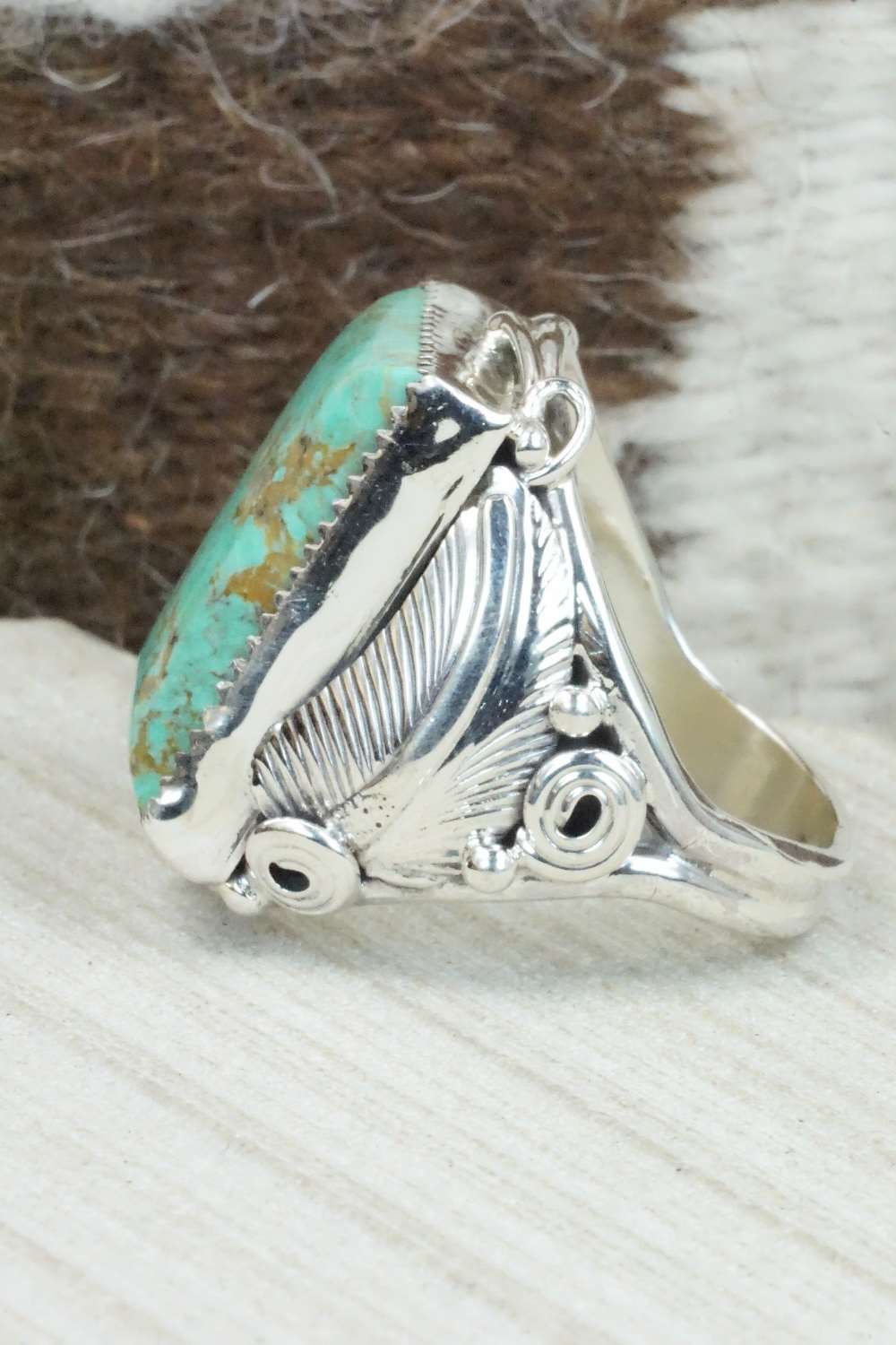 Turquoise & Sterling Silver Ring - Darrell Morgan - Size 13