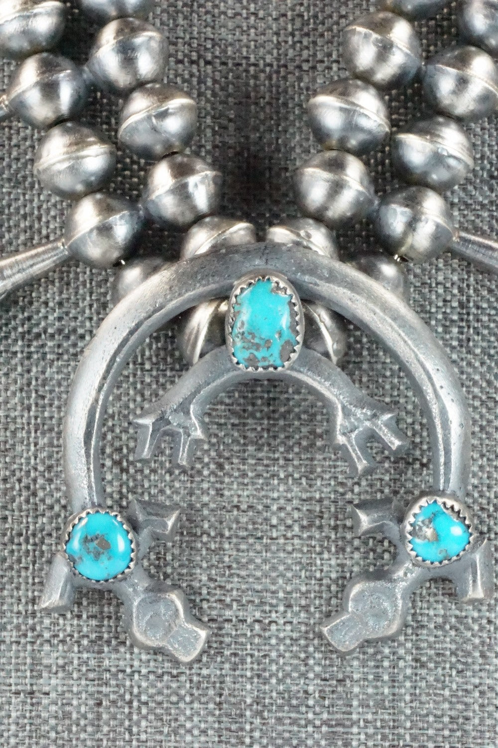 Turquoise & Sterling Silver Squash Blossom Necklace and Earrings - Gilbert Martin