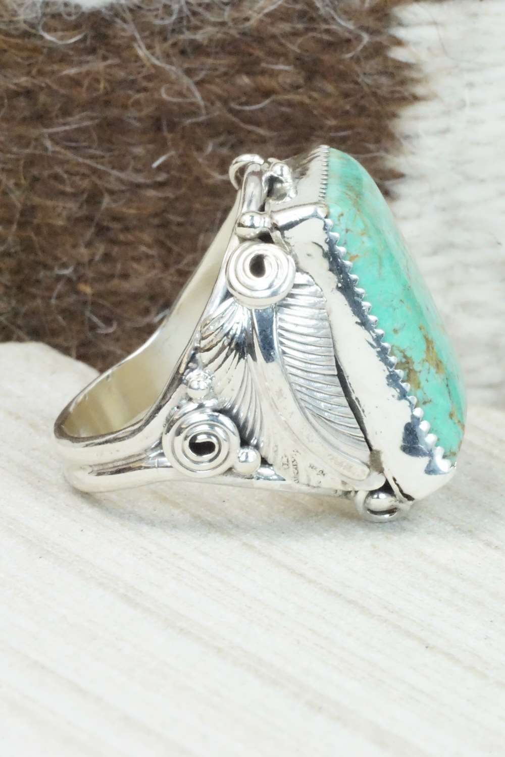 Turquoise & Sterling Silver Ring - Darrell Morgan - Size 13