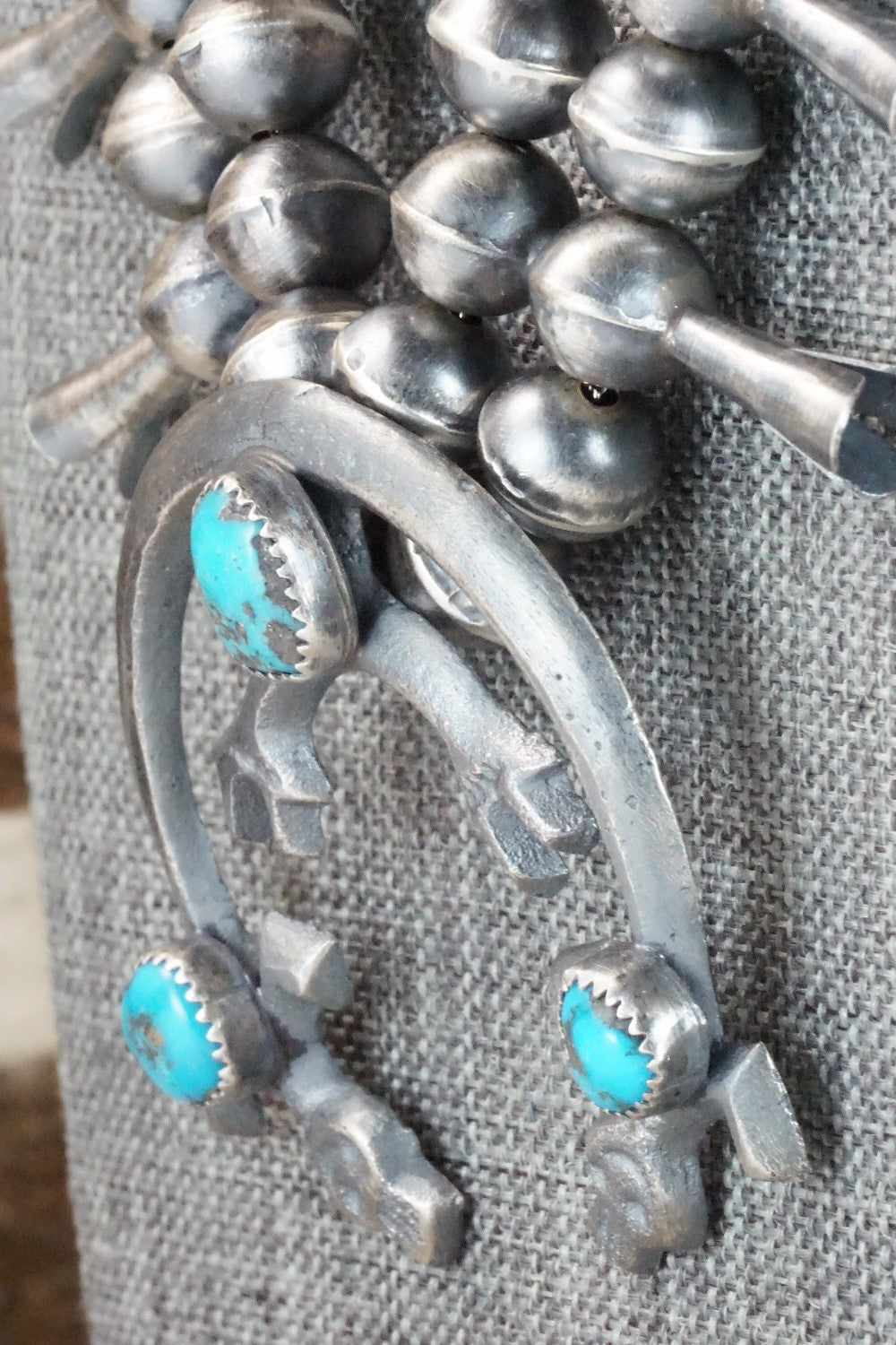 Turquoise & Sterling Silver Squash Blossom Necklace and Earrings - Gilbert Martin
