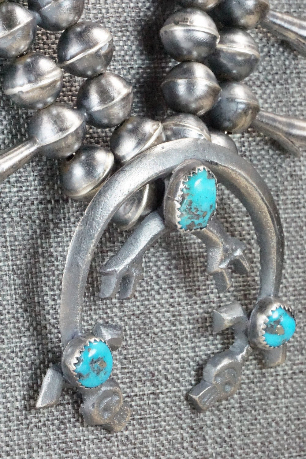 Turquoise & Sterling Silver Squash Blossom Necklace and Earrings - Gilbert Martin