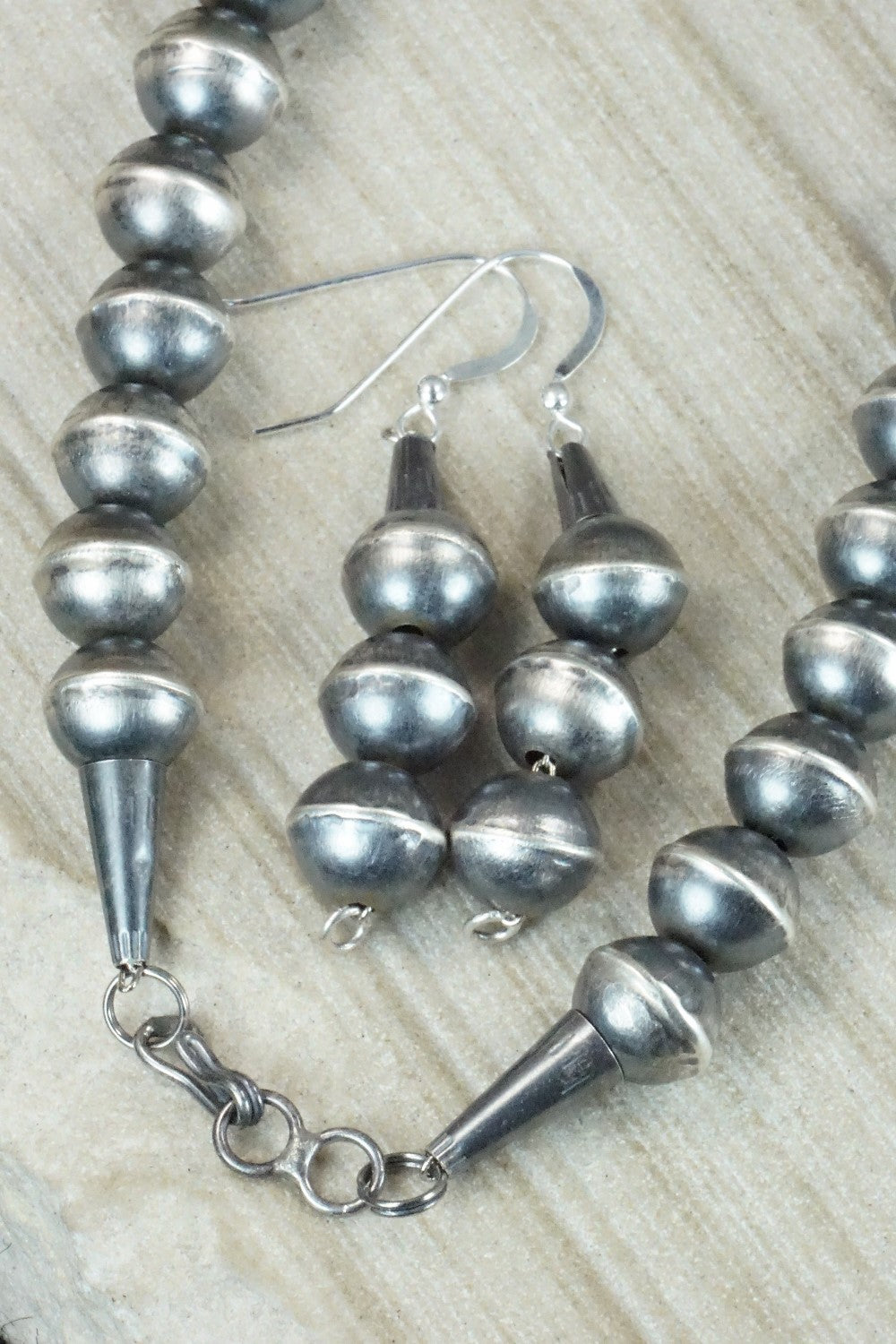 Turquoise & Sterling Silver Squash Blossom Necklace and Earrings - Gilbert Martin