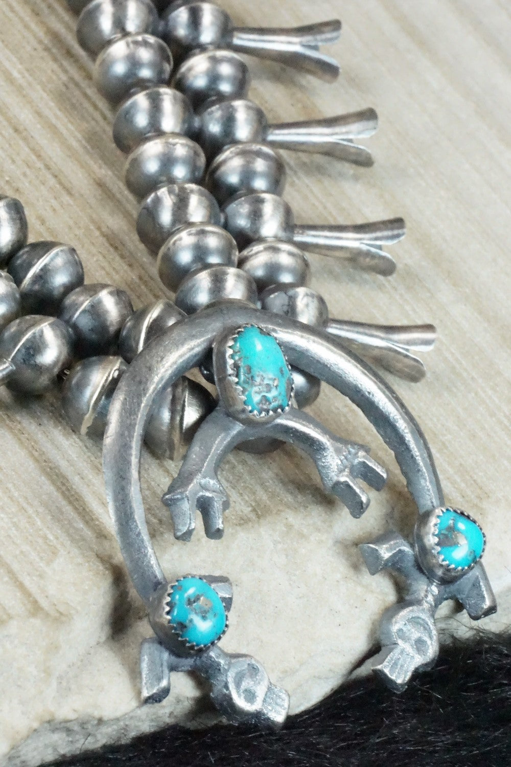 Turquoise & Sterling Silver Squash Blossom Necklace and Earrings - Gilbert Martin