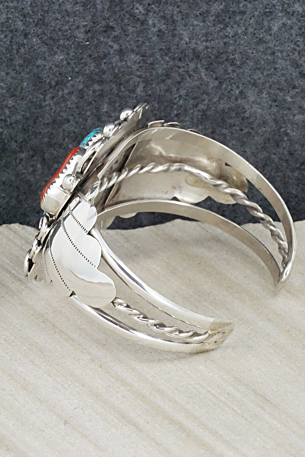 Turquoise, Coral and Sterling Silver Bracelet - Shirley Largo