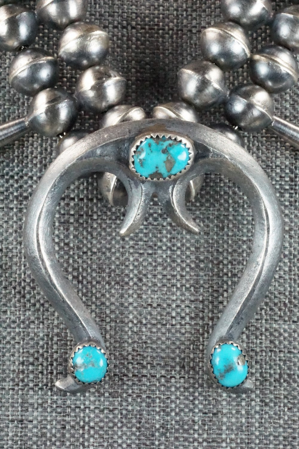 Turquoise & Sterling Silver Squash Blossom Necklace and Earrings - Gilbert Martin