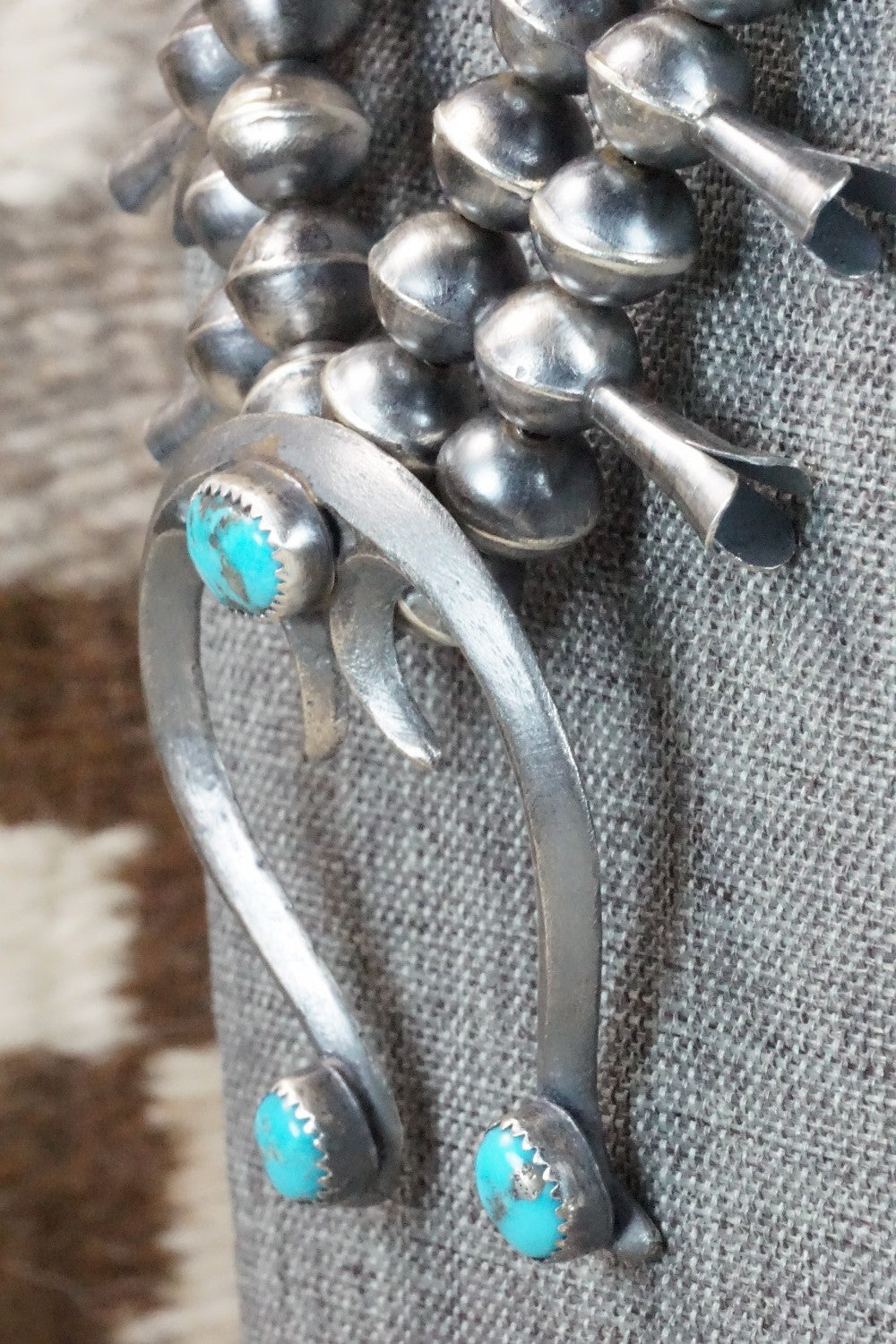 Turquoise & Sterling Silver Squash Blossom Necklace and Earrings - Gilbert Martin