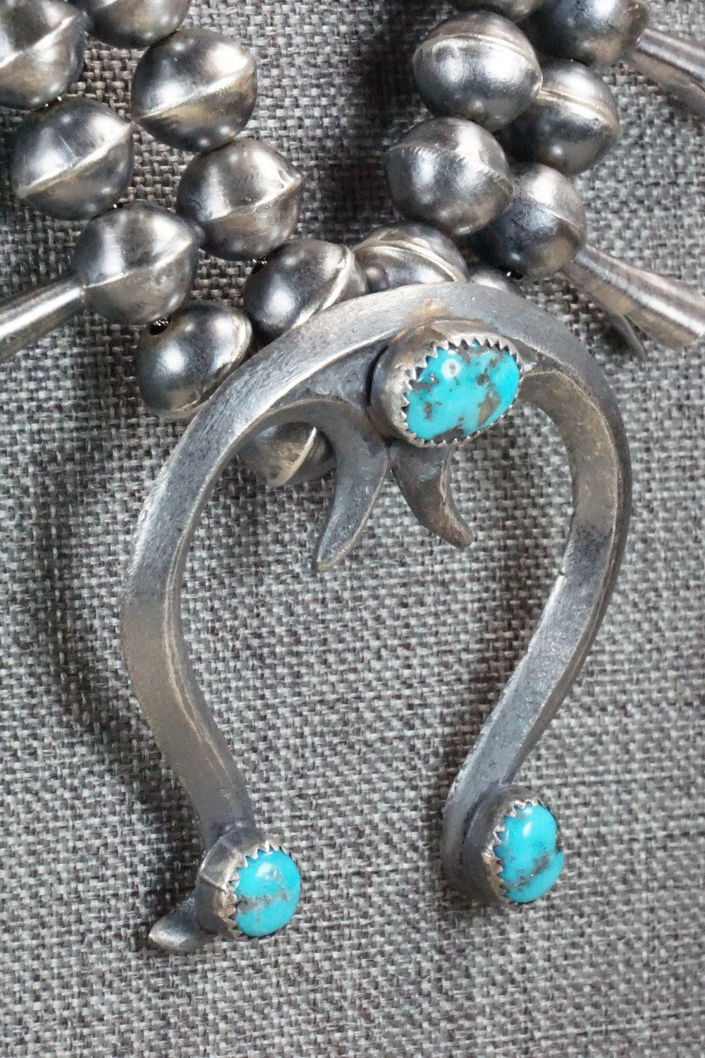 Turquoise & Sterling Silver Squash Blossom Necklace and Earrings - Gilbert Martin