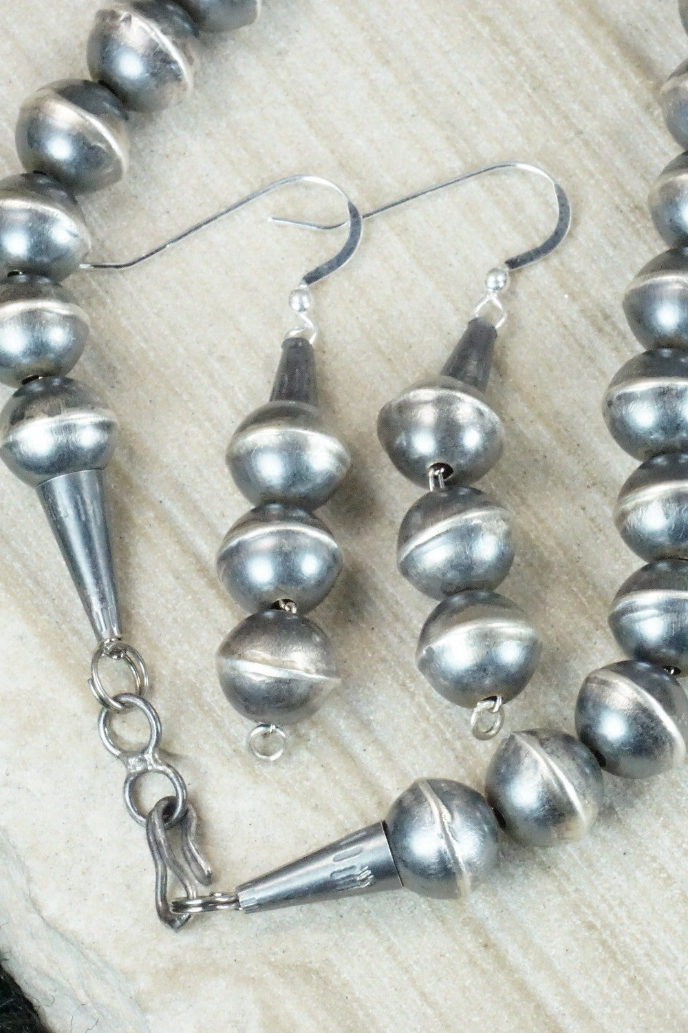 Turquoise & Sterling Silver Squash Blossom Necklace and Earrings - Gilbert Martin