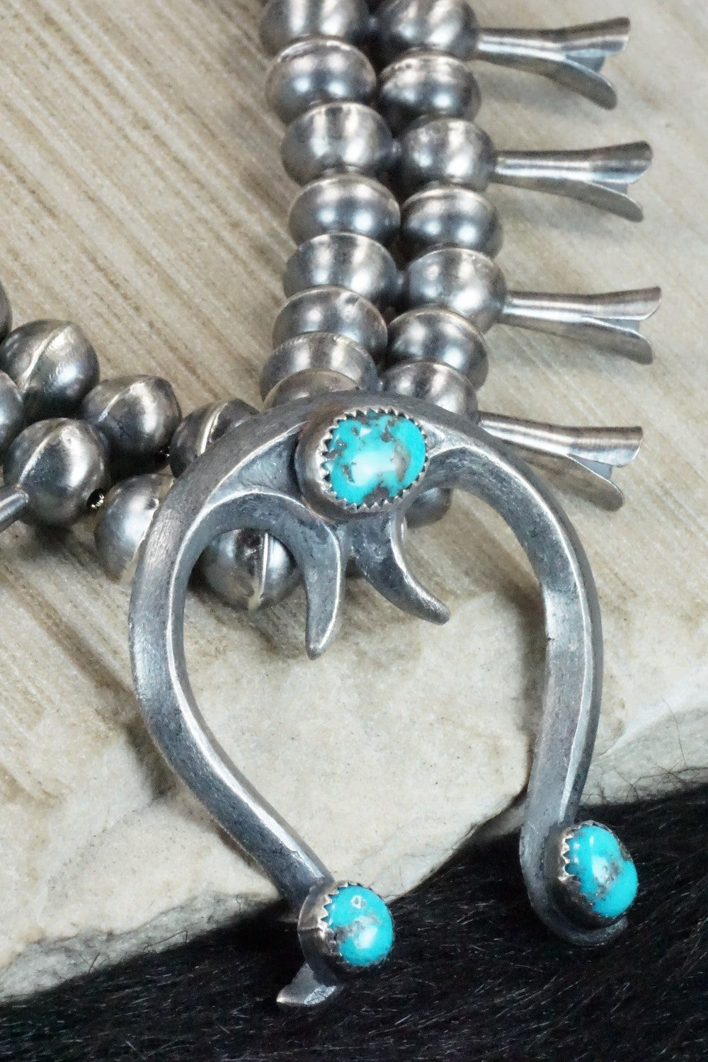 Turquoise & Sterling Silver Squash Blossom Necklace and Earrings - Gilbert Martin
