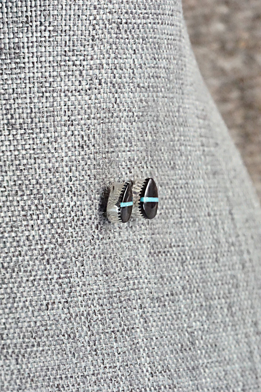 Onyx, Turquoise & Sterling Silver Earrings - Rosaline Bradley