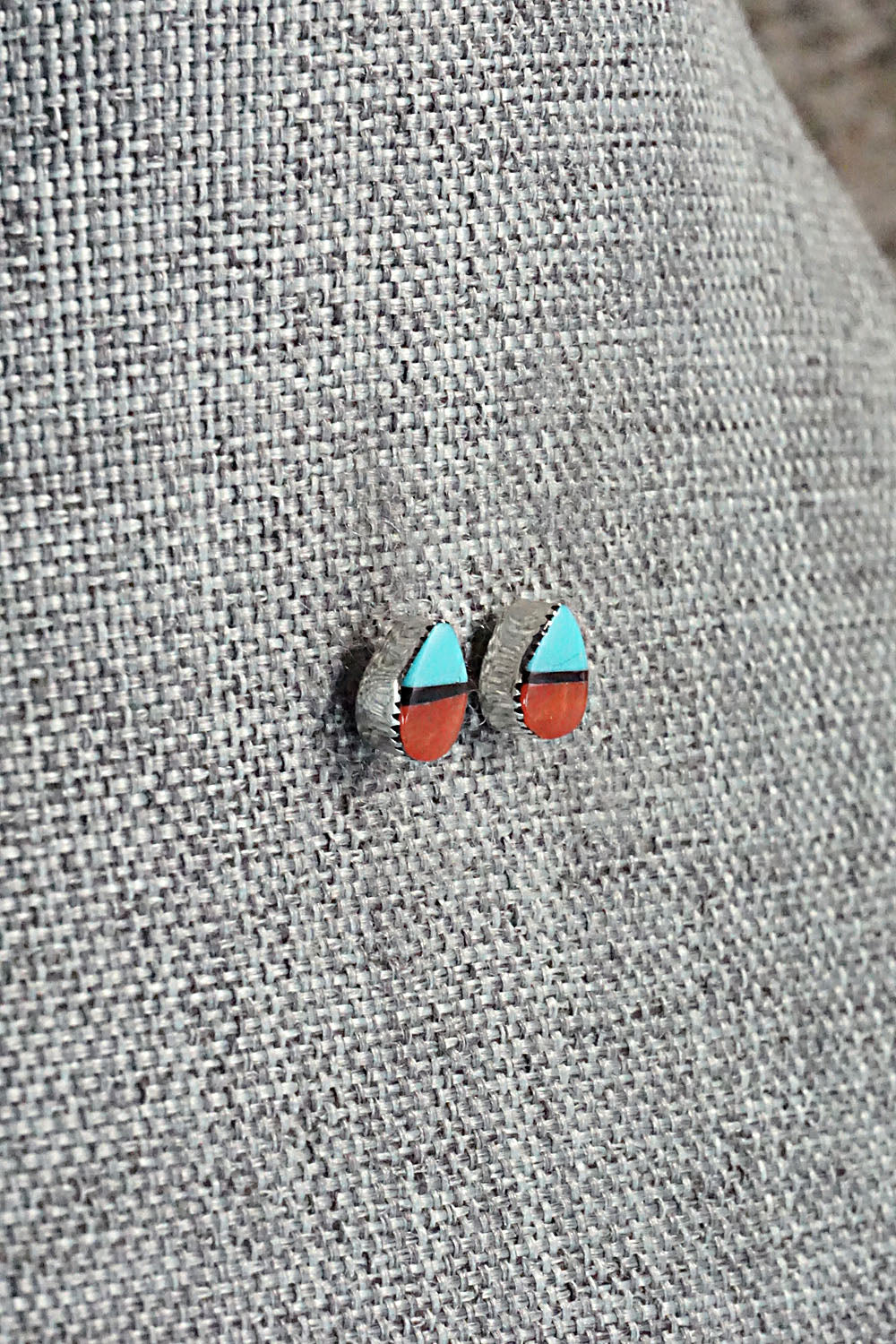 Spiny Oyster, Turquoise, Onyx & Sterling Silver Earrings - Rosaline Bradley