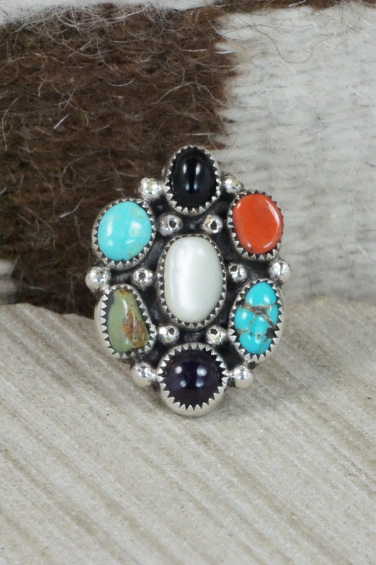 Multi Stone & Sterling Silver Ring - Priscilla Reeder - Size 7.5