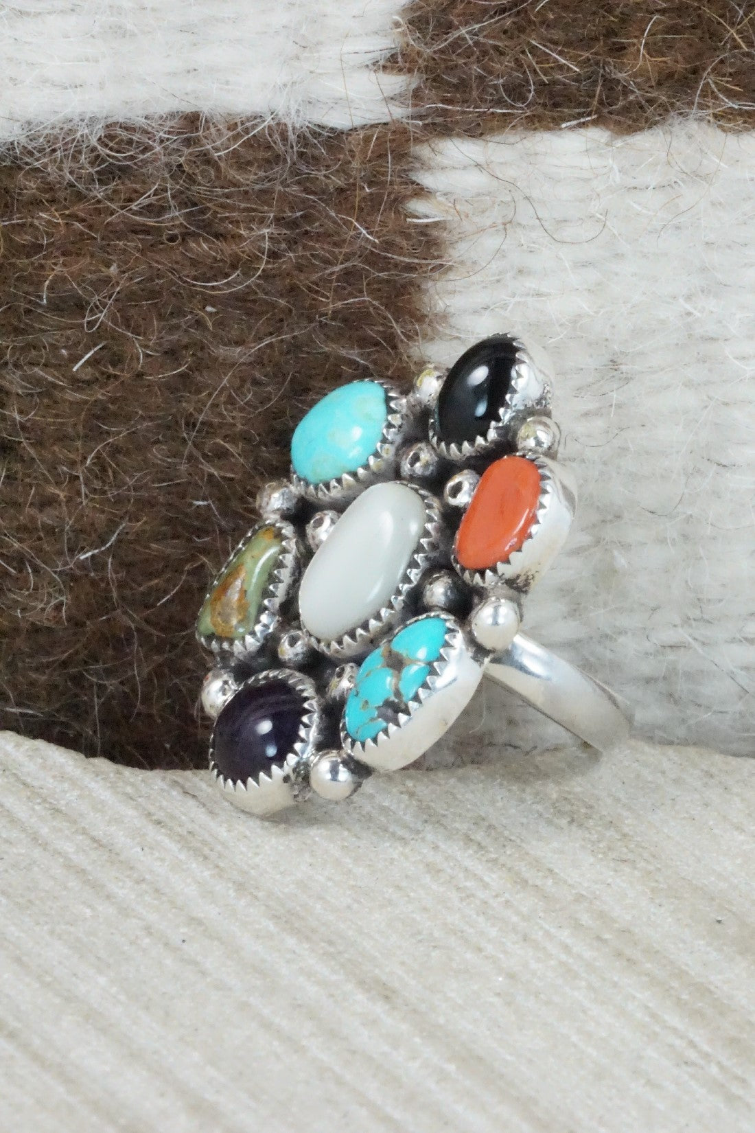 Multi Stone & Sterling Silver Ring - Priscilla Reeder - Size 7.5