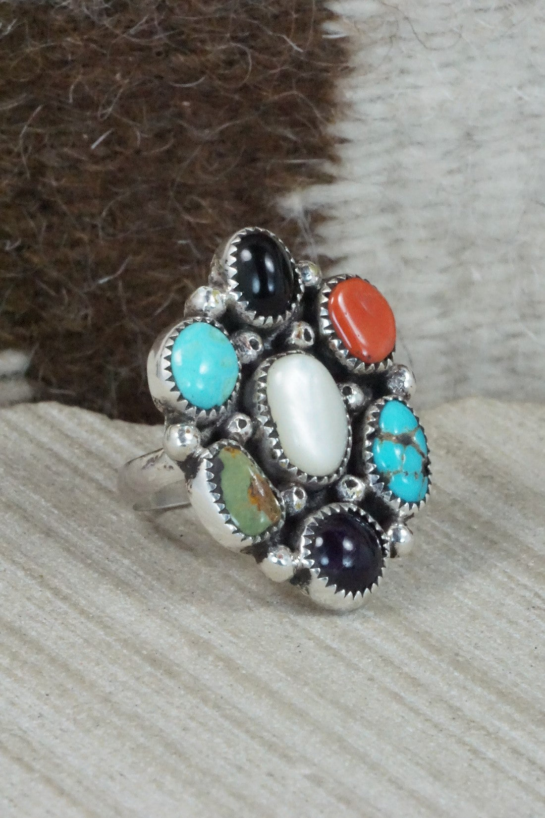 Multi Stone & Sterling Silver Ring - Priscilla Reeder - Size 7.5