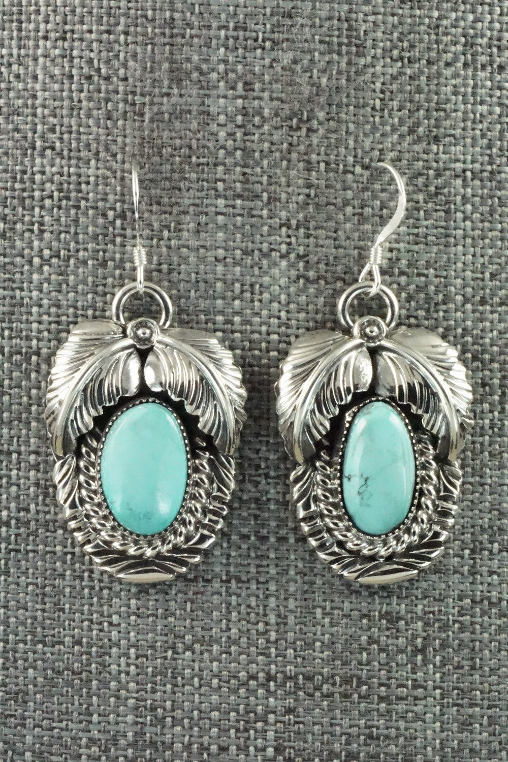 Turquoise & Sterling Silver Squash Blossom Necklace and Earrings - Leroy Perry