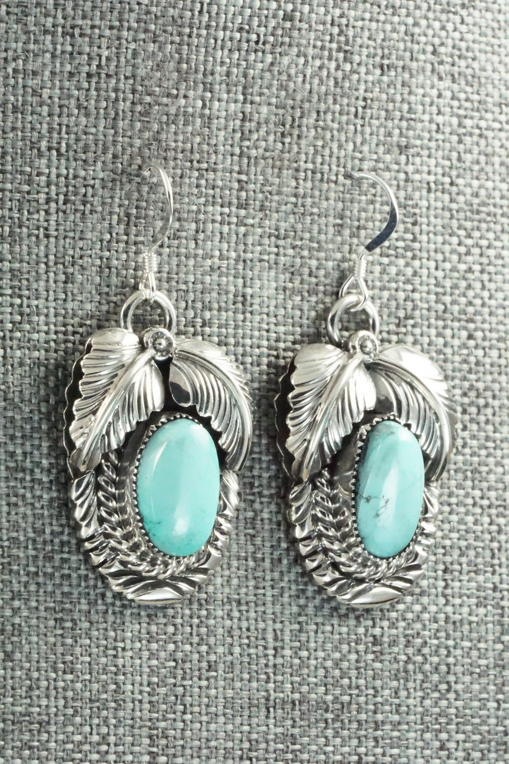 Turquoise & Sterling Silver Squash Blossom Necklace and Earrings - Leroy Perry