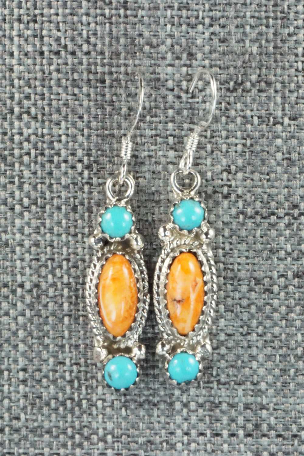 Turquoise, Spiny Oyster and Sterling Silver Earrings - Harris Largo