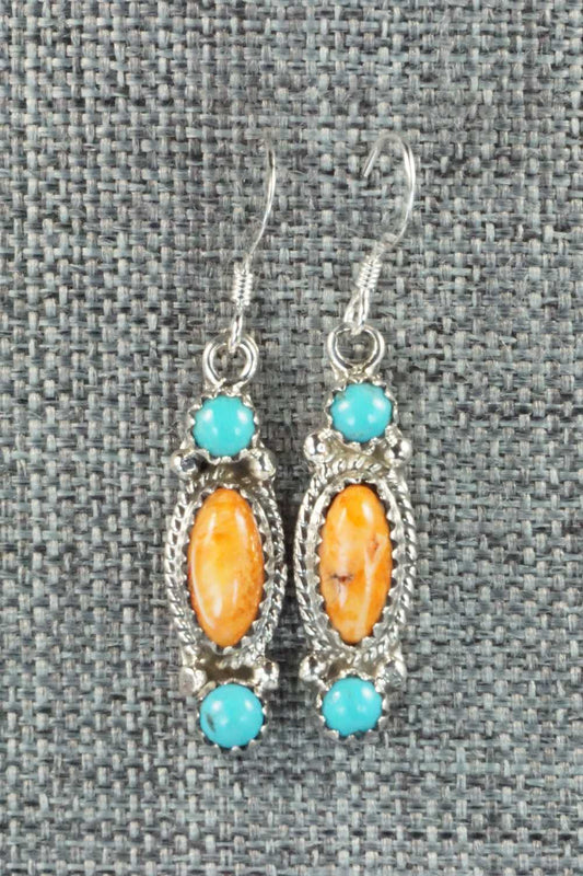 Turquoise, Spiny Oyster and Sterling Silver Earrings - Harris Largo