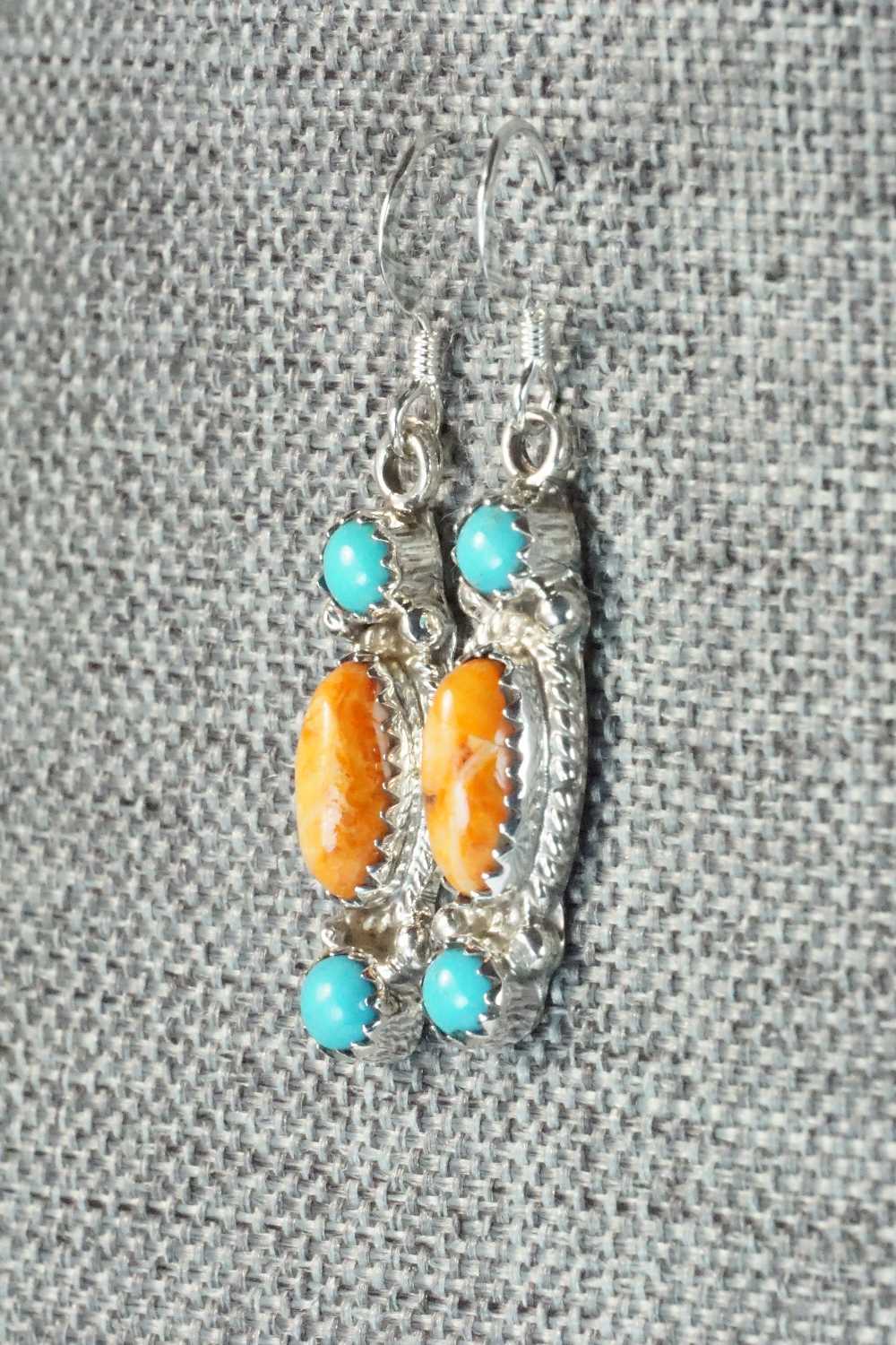Turquoise, Spiny Oyster and Sterling Silver Earrings - Harris Largo