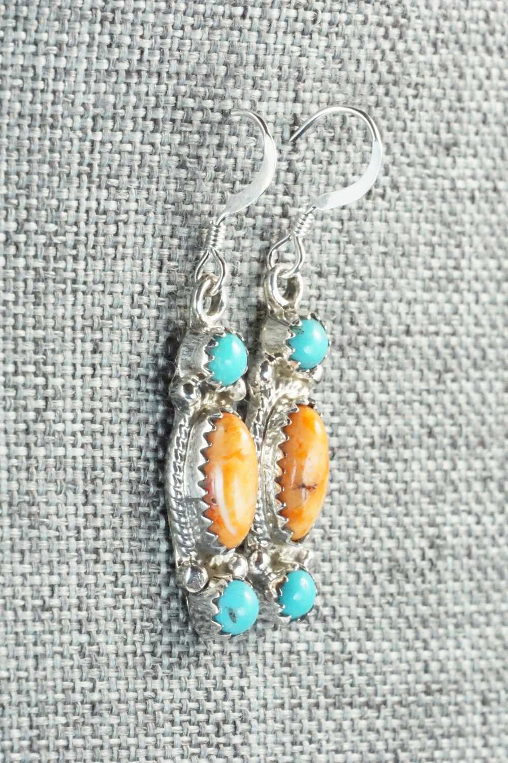 Turquoise, Spiny Oyster and Sterling Silver Earrings - Harris Largo