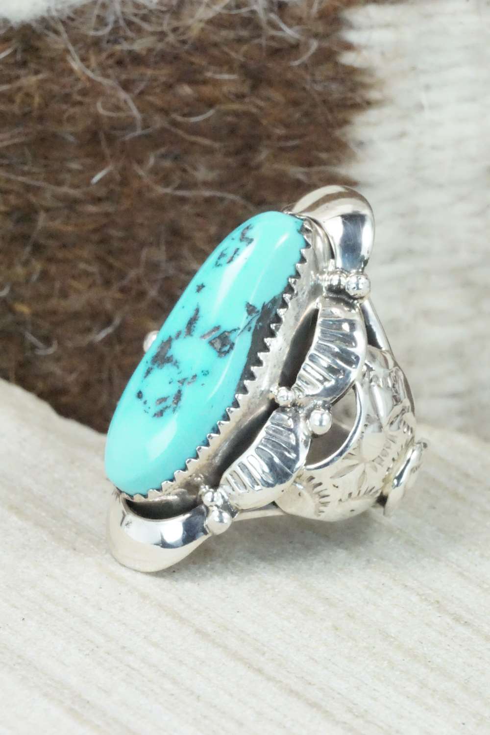 Turquoise & Sterling Silver Ring - Clem Nalwood - Size 5.75
