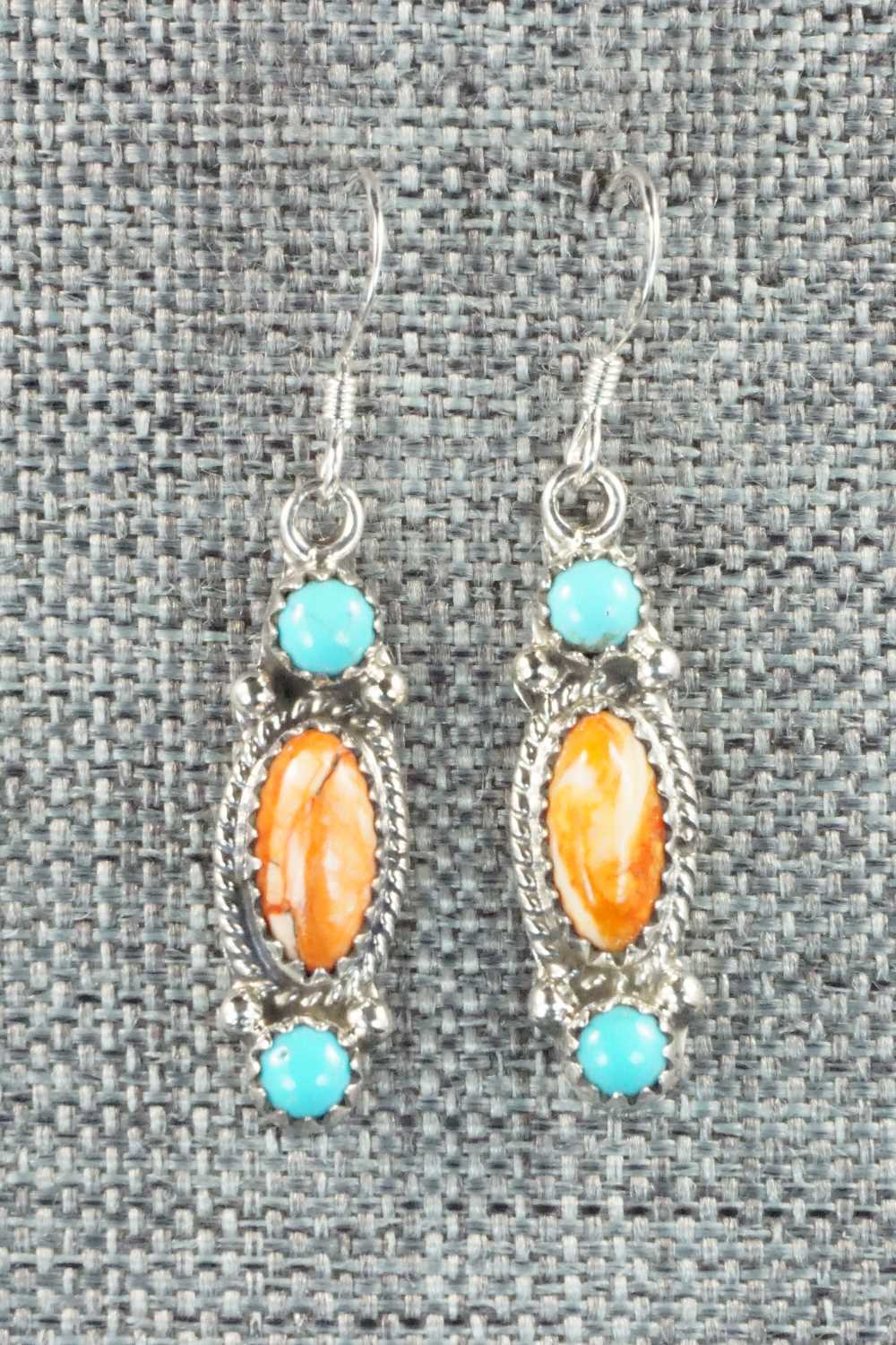 Turquoise, Spiny Oyster and Sterling Silver Earrings - Harris Largo