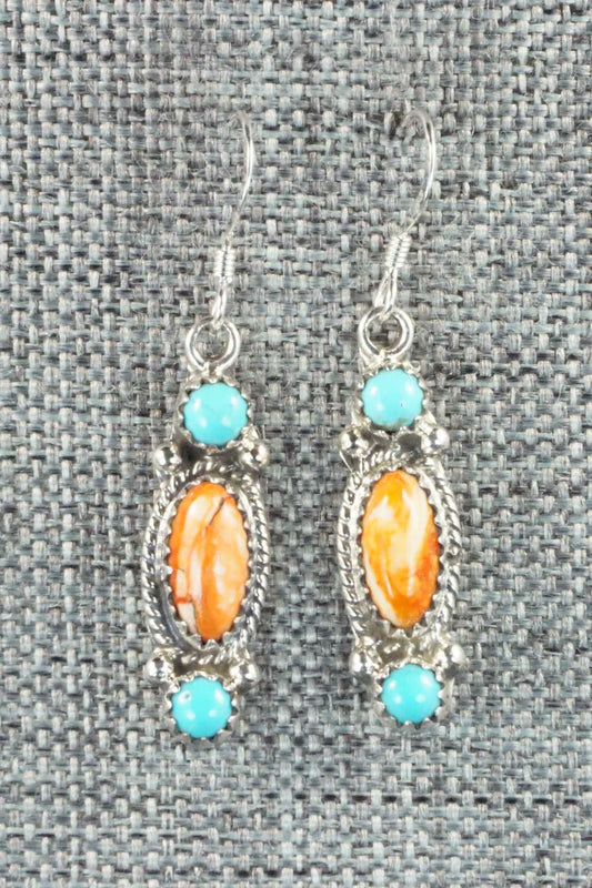 Turquoise, Spiny Oyster and Sterling Silver Earrings - Harris Largo