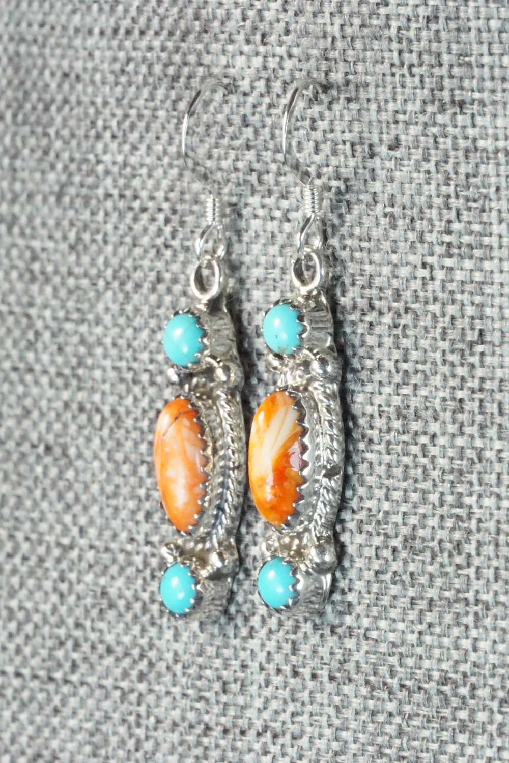 Turquoise, Spiny Oyster and Sterling Silver Earrings - Harris Largo