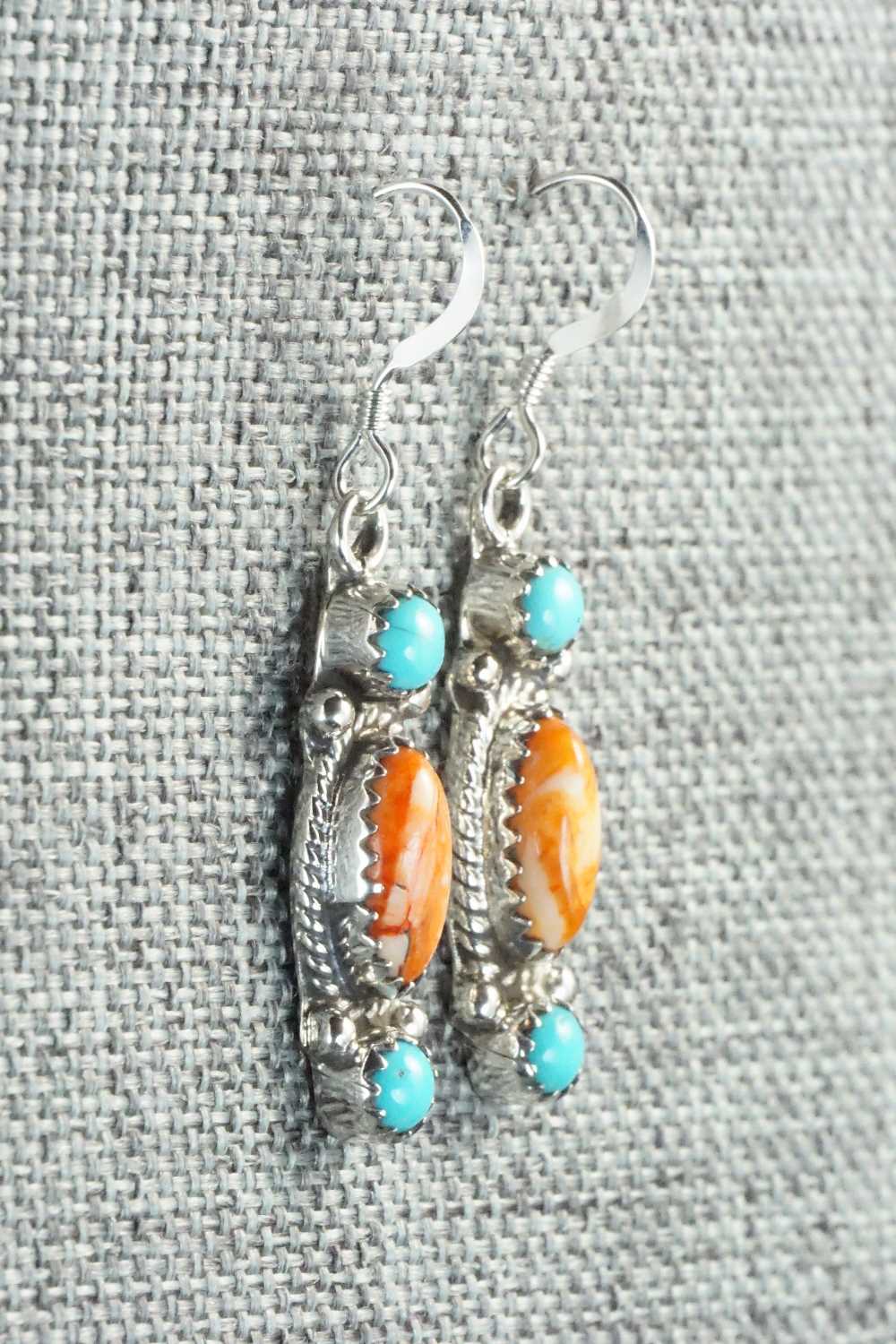 Turquoise, Spiny Oyster and Sterling Silver Earrings - Harris Largo
