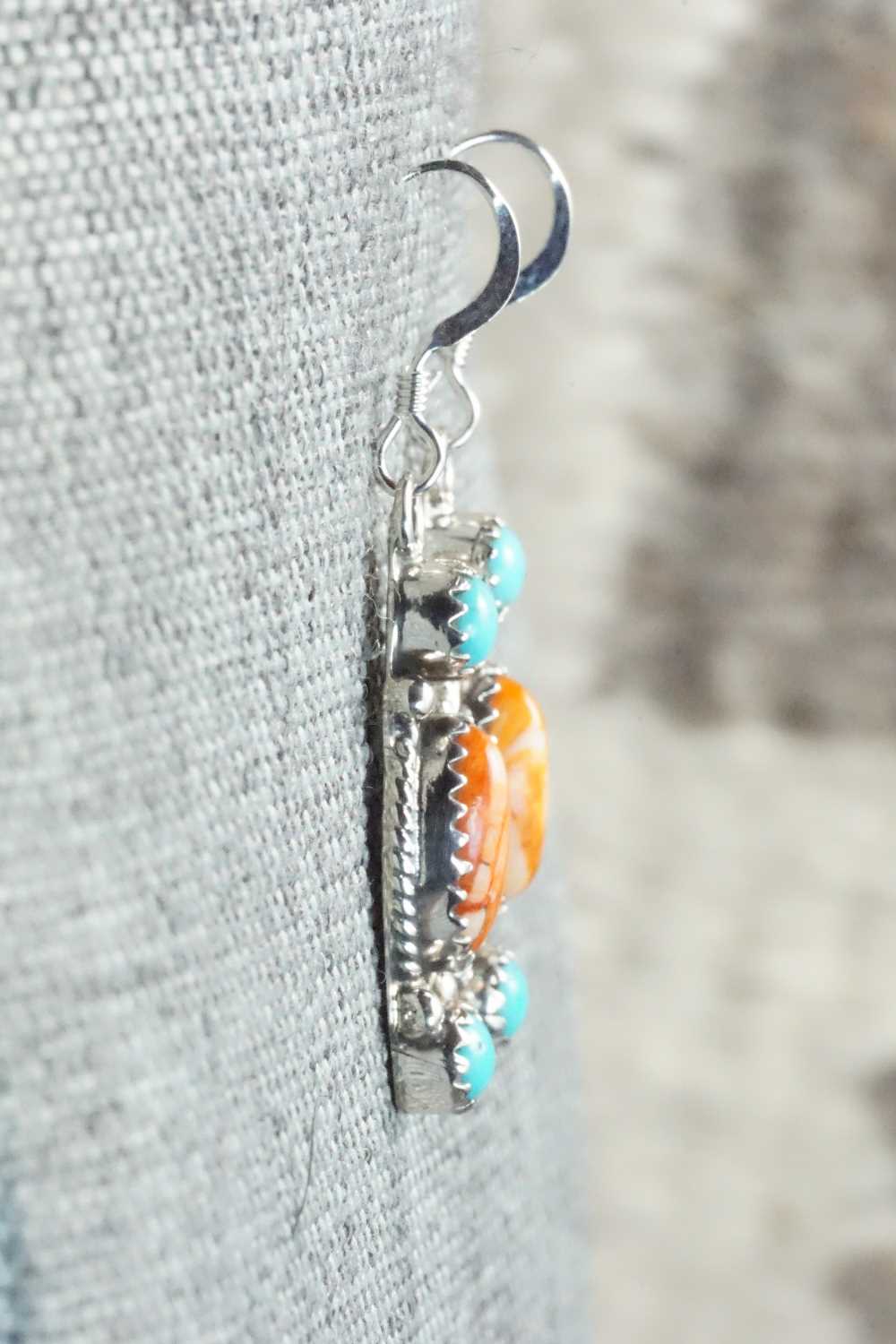 Turquoise, Spiny Oyster and Sterling Silver Earrings - Harris Largo