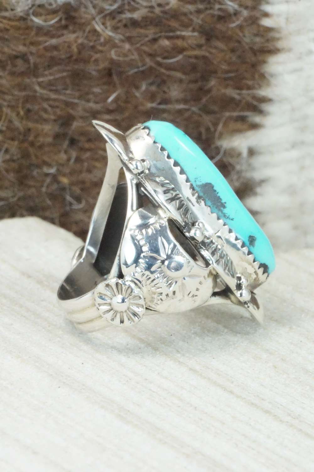 Turquoise & Sterling Silver Ring - Clem Nalwood - Size 5.75