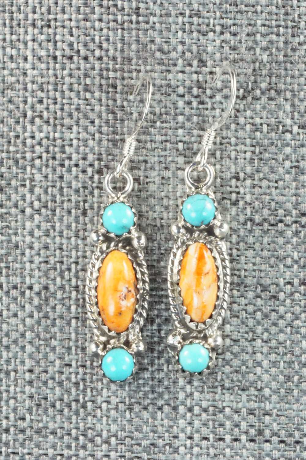 Turquoise, Spiny Oyster and Sterling Silver Earrings - Harris Largo