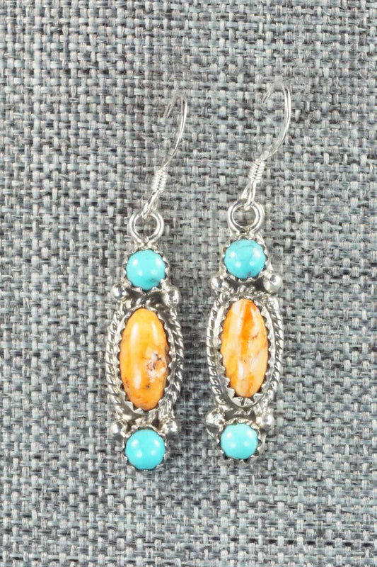 Turquoise, Spiny Oyster and Sterling Silver Earrings - Harris Largo