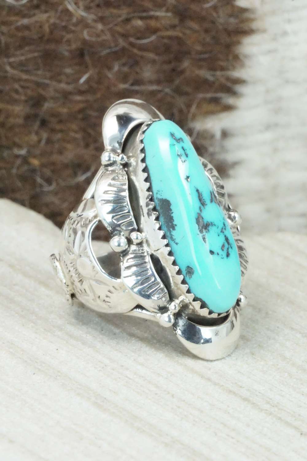 Turquoise & Sterling Silver Ring - Clem Nalwood - Size 5.75